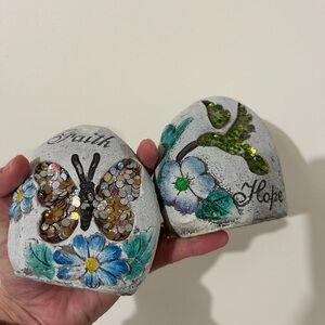 Decorative Stone Set with Butterfly and Floral Design